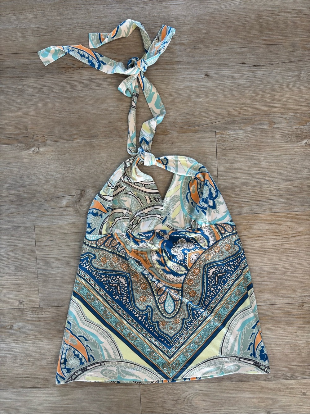 Boston Proper Teal, Navy & Cream Paisley Halter Top
